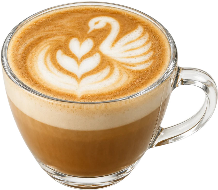 Staklena šoljica kapućina sa latte art labudom